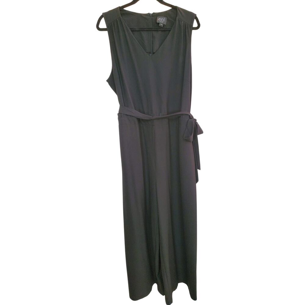 ECI New York Black Tie Waist Wide Leg Jumpsuit Size 2X